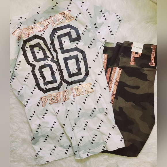 VS PINK bling leggings and camo shirt size small, medium NEW bling set - Picture 2 of 2